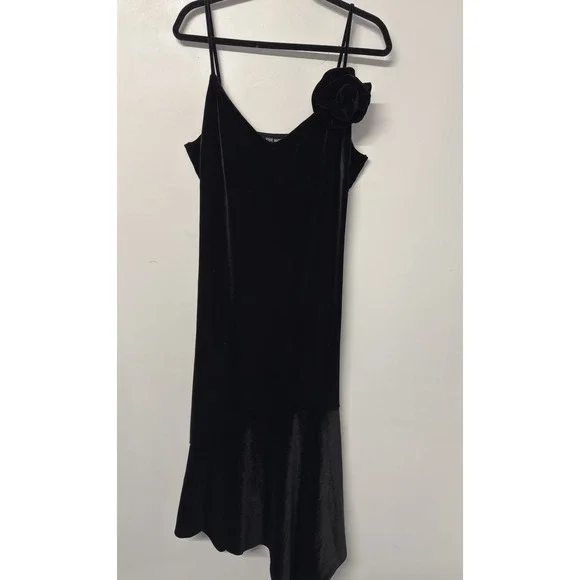 Steve Madden Black Velvet Lucille Luxury Midi Dress With Rosette XL #28 - Picture 3 of 10